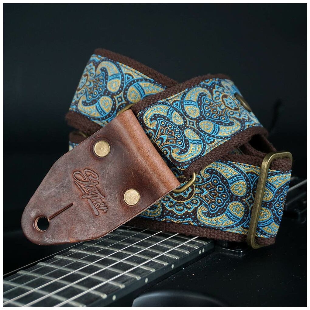 Steyner Straps Retro Gitarrengurt - Morgenlicht braun-blau